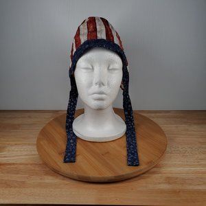 Handcrafted Scrub Scull Hat Tie Straps Aged American Flag Theme OSFM